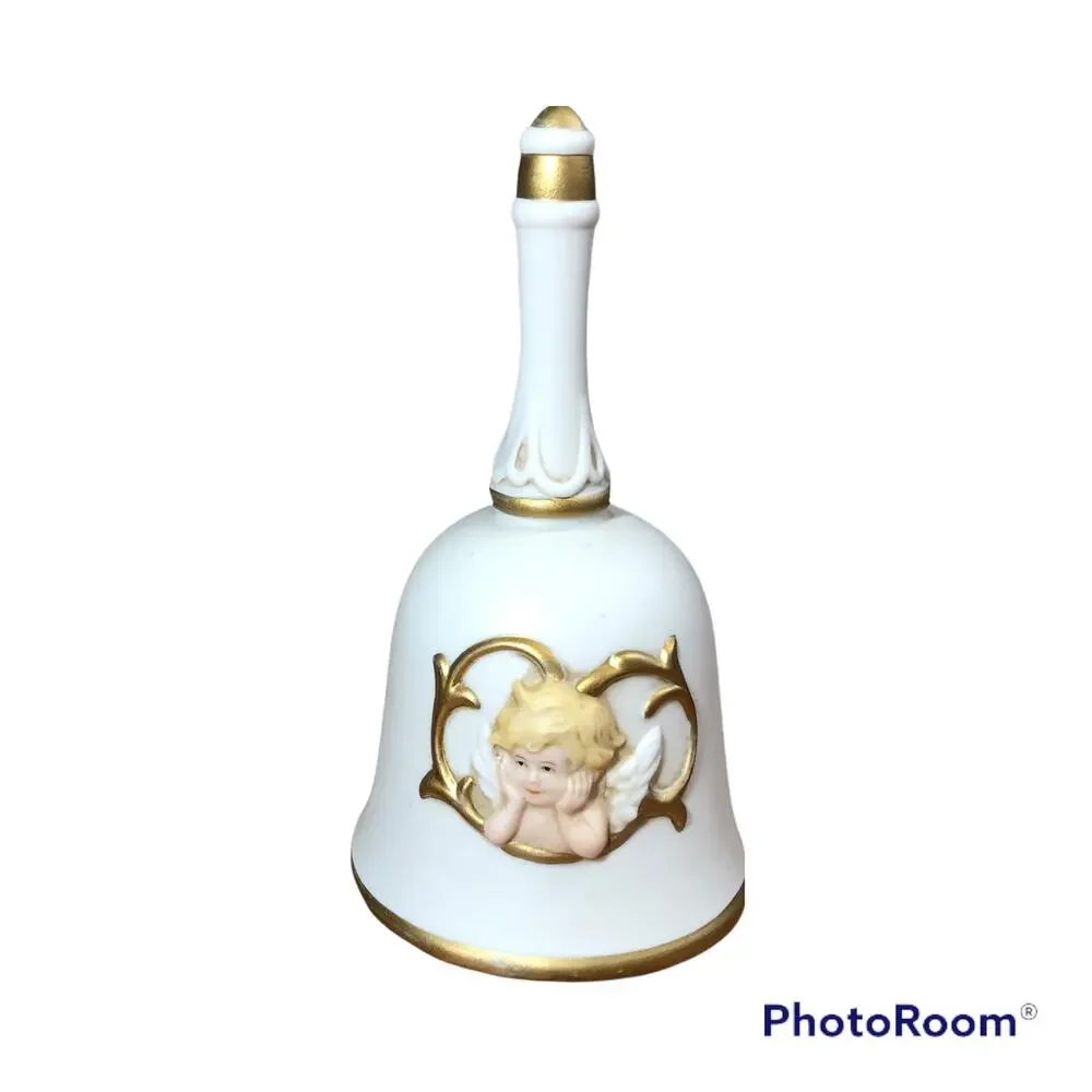 Vintage 1970s Homco Porcelain Angel Bell Holiday Christmas Decor
